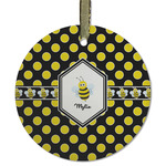 Bee & Polka Dots Flat Glass Ornament - Round w/ Name or Text