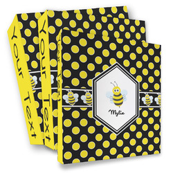Bee & Polka Dots 3 Ring Binder - Full Wrap (Personalized)