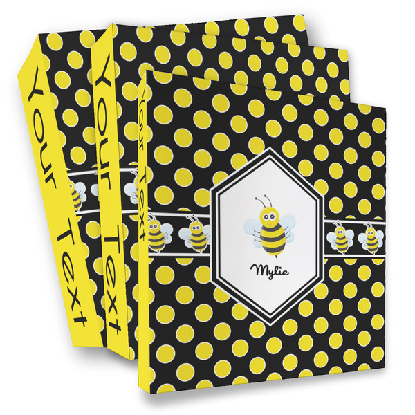 Custom Bee & Polka Dots 3 Ring Binder - Full Wrap (Personalized)
