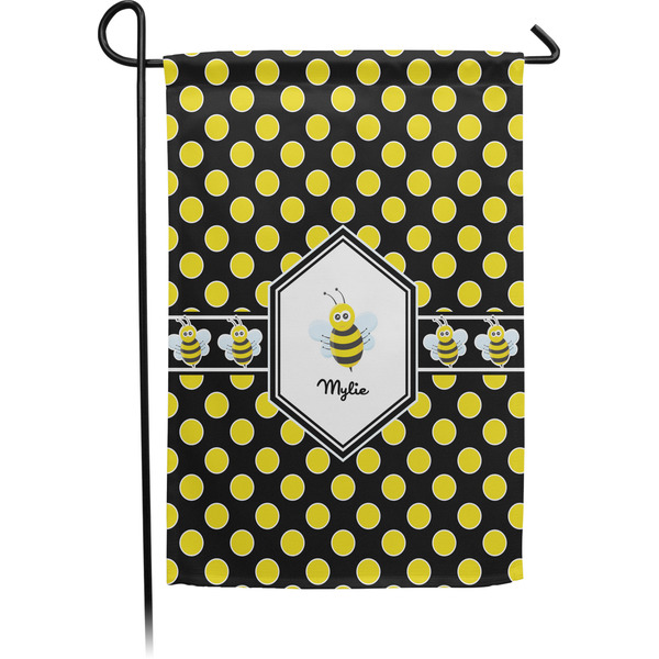 Custom Bee & Polka Dots Small Garden Flag - Single Sided w/ Name or Text