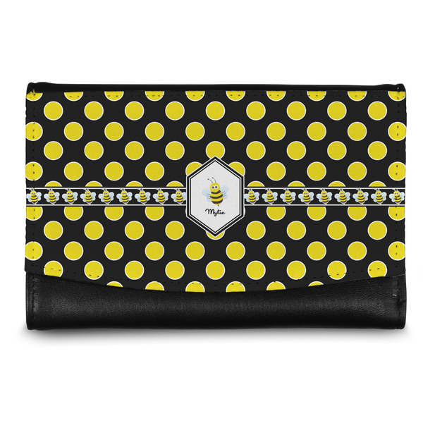 Custom Bee & Polka Dots Genuine Leather Women's Wallet - Small (Personalized)