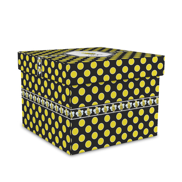 Custom Bee & Polka Dots Gift Box with Lid - Canvas Wrapped - Medium (Personalized)