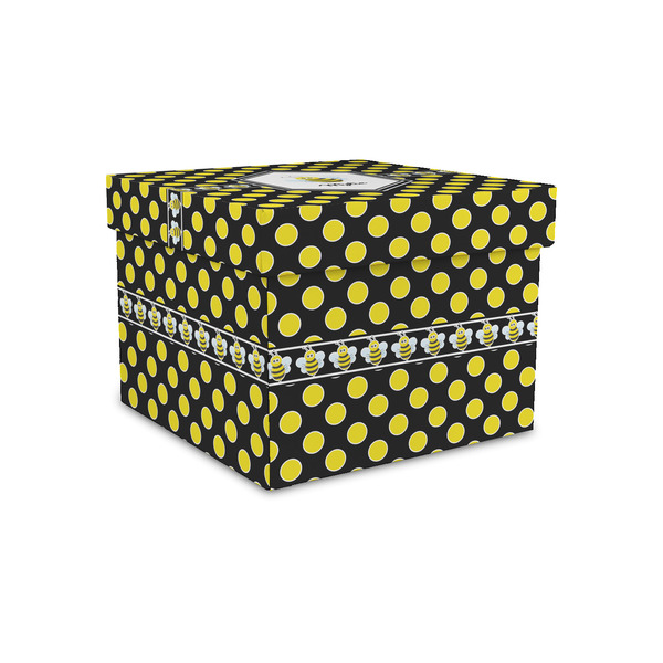 Custom Bee & Polka Dots Gift Box with Lid - Canvas Wrapped - Small (Personalized)