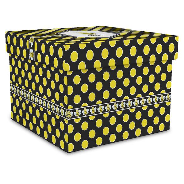 Custom Bee & Polka Dots Gift Box with Lid - Canvas Wrapped - XX-Large (Personalized)