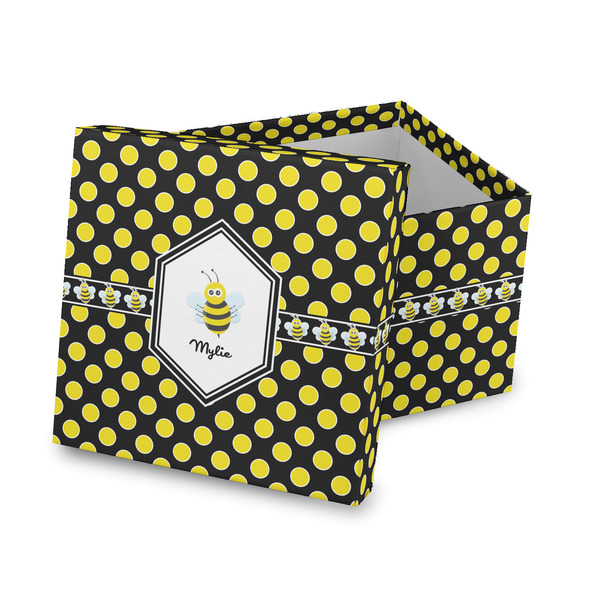 Custom Bee & Polka Dots Gift Box with Lid - Canvas Wrapped (Personalized)