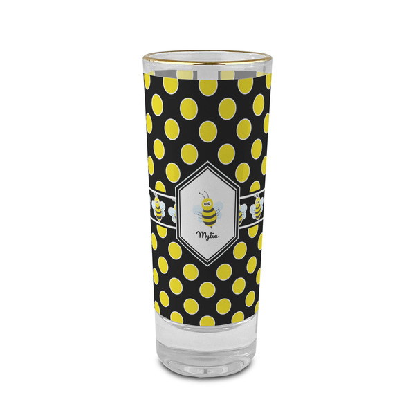 Custom Bee & Polka Dots 2 oz Shot Glass - Glass with Gold Rim (Personalized)