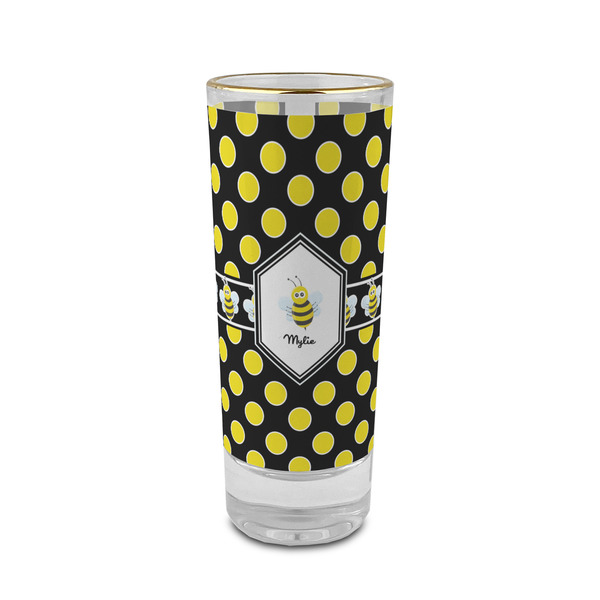 Custom Bee & Polka Dots 2 oz Shot Glass -  Glass with Gold Rim - Single (Personalized)