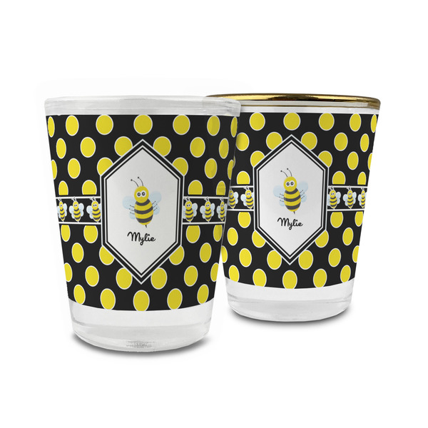 Custom Bee & Polka Dots Glass Shot Glass - 1.5 oz (Personalized)
