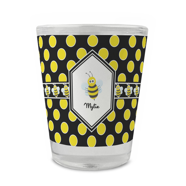 Custom Bee & Polka Dots Glass Shot Glass - 1.5 oz - Set of 4 (Personalized)