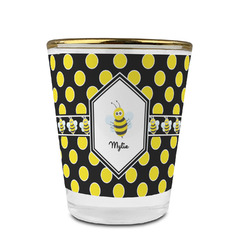 Bee & Polka Dots Glass Shot Glass - 1.5 oz - with Gold Rim - Single (Personalized)