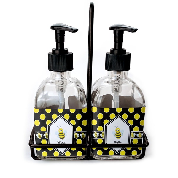 Custom Bee & Polka Dots Glass Soap & Lotion Bottles (Personalized)