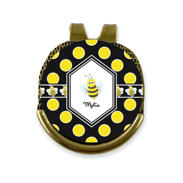 Custom Bee & Polka Dots Golf Ball Marker - Hat Clip - Gold