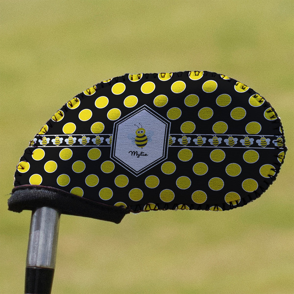 Custom Bee & Polka Dots Golf Club Iron Cover - Single (Personalized)