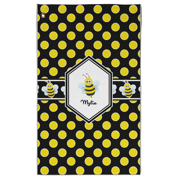 Custom Bee & Polka Dots Golf Towel - Poly-Cotton Blend - Large w/ Name or Text