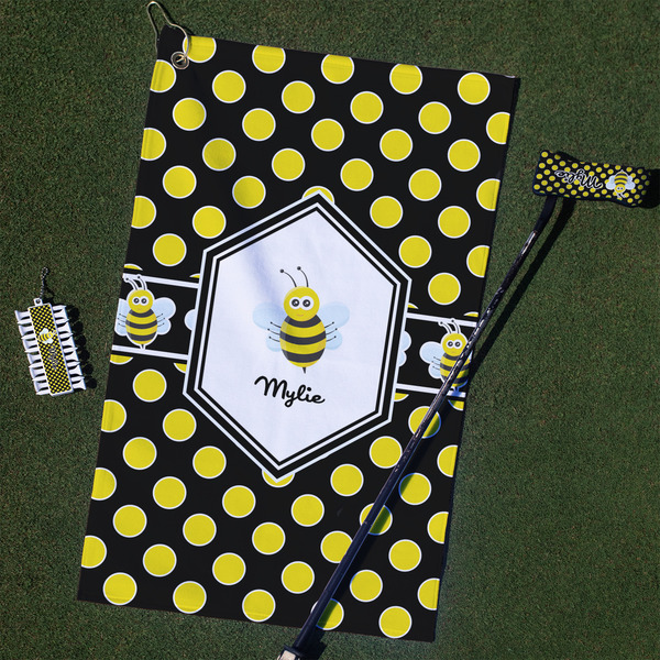 Custom Bee & Polka Dots Golf Towel Gift Set (Personalized)