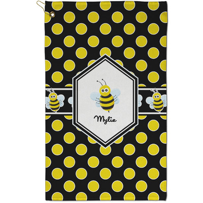 Bee & Polka Dots Golf Towel - Poly-Cotton Blend - Small w/ Name or Text