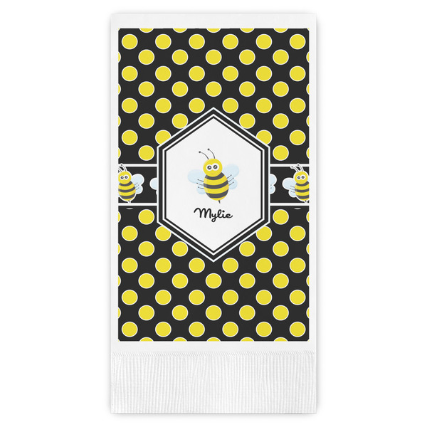 Custom Bee & Polka Dots Guest Napkins - Full Color - Embossed Edge (Personalized)