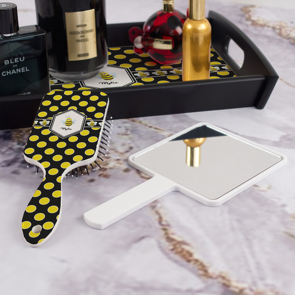 Bee & Polka Dots Hair Brush - With Hand Mirror
