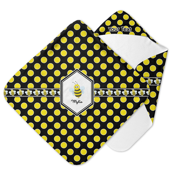 Custom Bee & Polka Dots Hooded Baby Towel (Personalized)