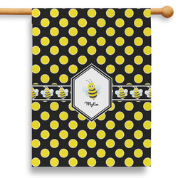 Bee & Polka Dots 28" House Flag - Double Sided (Personalized)