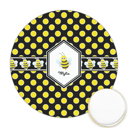Bee & Polka Dots Printed Cookie Topper - Round (Personalized)
