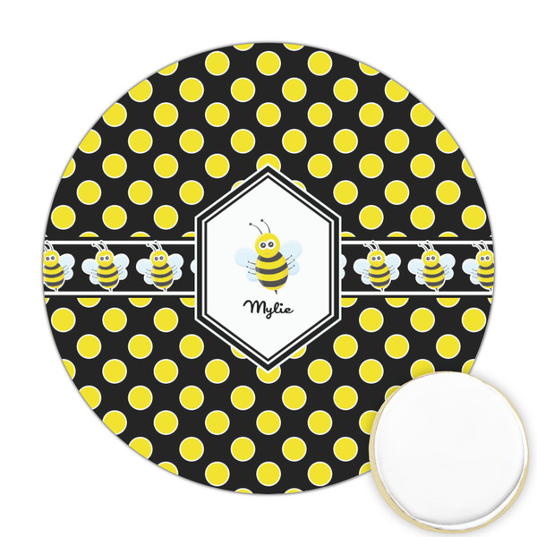 Custom Bee & Polka Dots Printed Cookie Topper - Round (Personalized)
