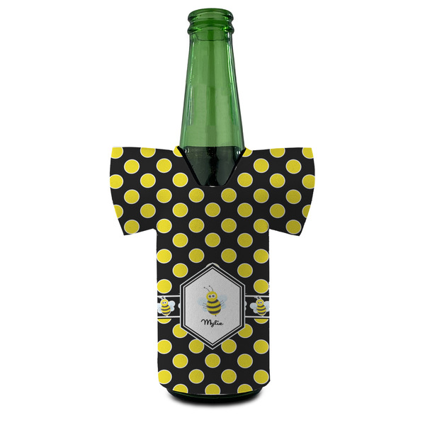 Bee & Polka Dots Jersey Bottle Cooler - Set of 4 - FRONT (on bottle)