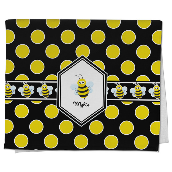 Custom Bee & Polka Dots Kitchen Towel - Poly Cotton w/ Name or Text