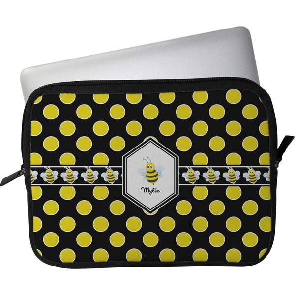 Custom Bee & Polka Dots Laptop Sleeve / Case - 15" (Personalized)