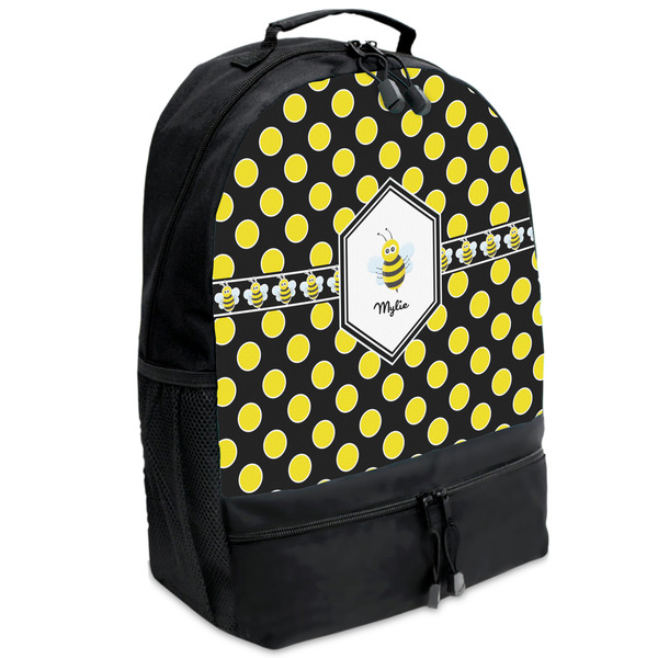 Custom Bee & Polka Dots Backpacks - Black (Personalized)