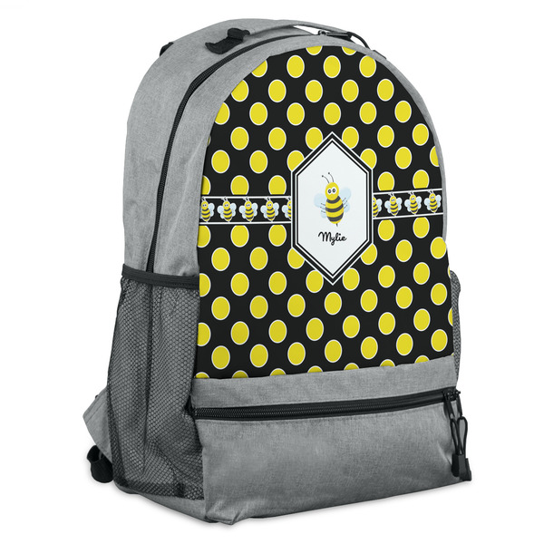 Custom Bee & Polka Dots Backpack - Grey (Personalized)