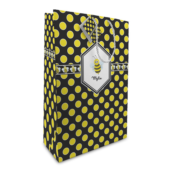 Custom Bee & Polka Dots Large Gift Bag (Personalized)