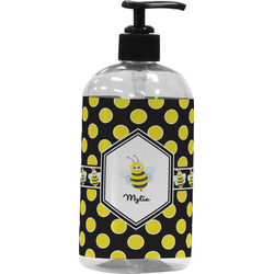 Bee & Polka Dots Plastic Soap / Lotion Dispenser (16 oz - Large - Black) (Personalized)
