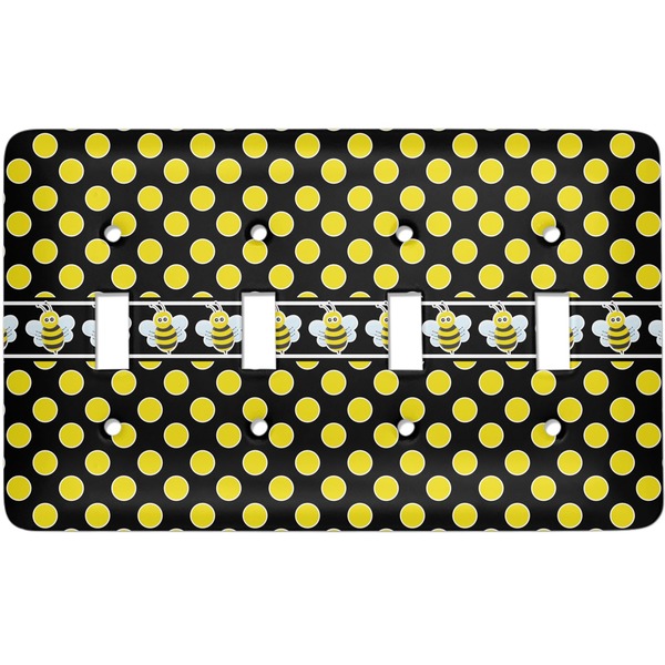 Custom Bee & Polka Dots Light Switch Cover (4 Toggle Plate)