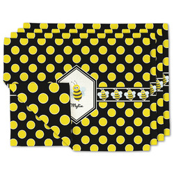 Bee & Polka Dots Linen Placemat w/ Name or Text