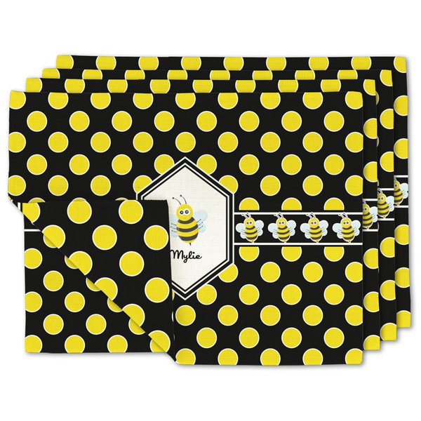 Custom Bee & Polka Dots Linen Placemat w/ Name or Text