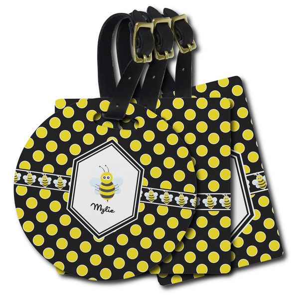 Custom Bee & Polka Dots Plastic Luggage Tag (Personalized)