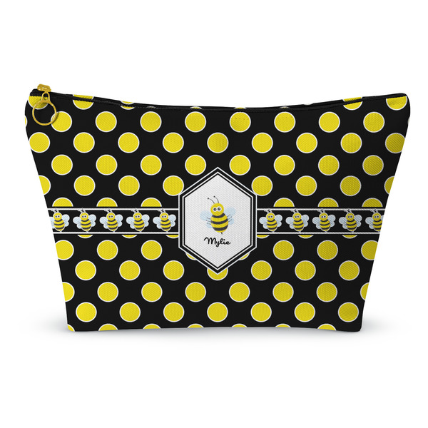 Custom Bee & Polka Dots Makeup Bag - Small - 8.5"x4.5" (Personalized)