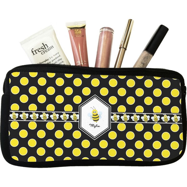 Custom Bee & Polka Dots Makeup / Cosmetic Bag (Personalized)