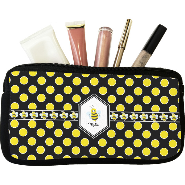 Custom Bee & Polka Dots Makeup / Cosmetic Bag (Personalized)