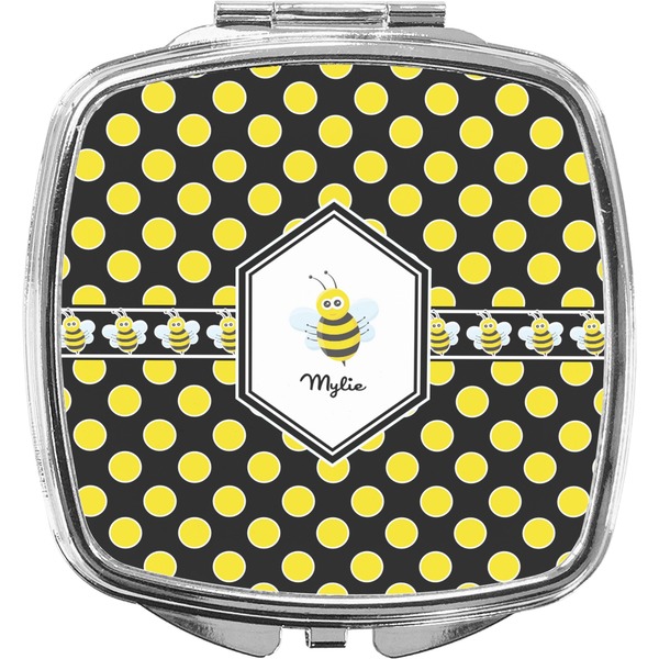 Custom Bee & Polka Dots Compact Makeup Mirror (Personalized)