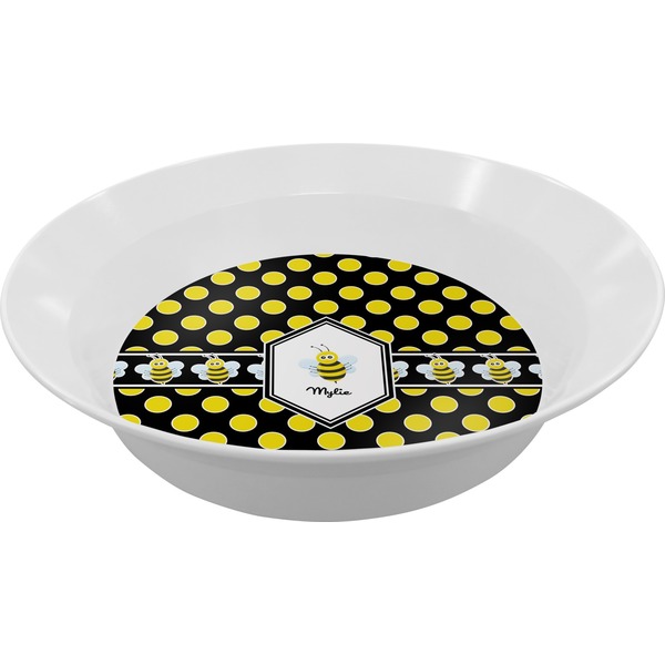 Custom Bee & Polka Dots Melamine Bowl - 12 oz (Personalized)