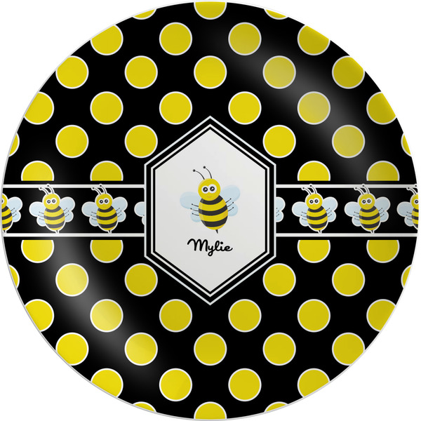 Custom Bee & Polka Dots Melamine Salad Plate - 8" (Personalized)