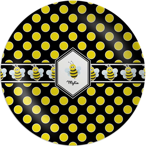 Custom Bee & Polka Dots Melamine Plate (Personalized)