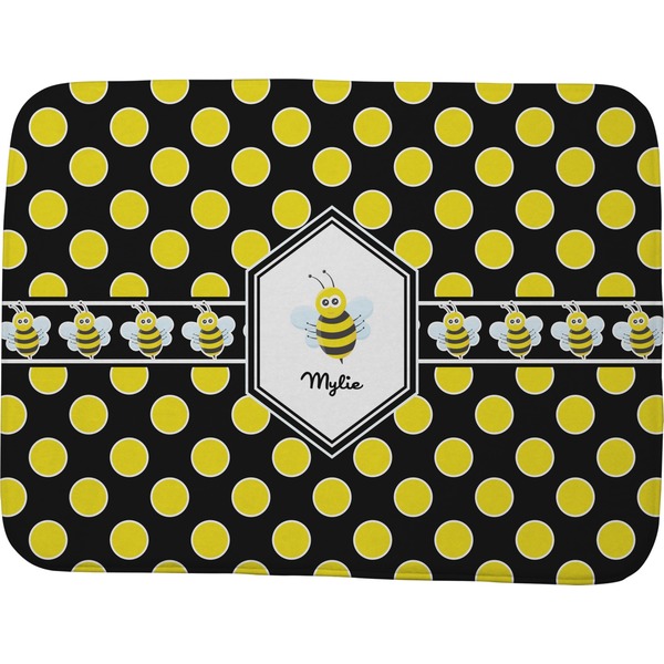 Custom Bee & Polka Dots Memory Foam Bath Mat - 48"x36" (Personalized)