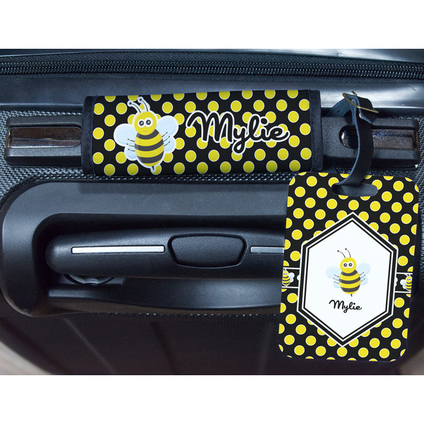 Bee & Polka Dots Metal Luggage Tag & Handle Wrap - In Context