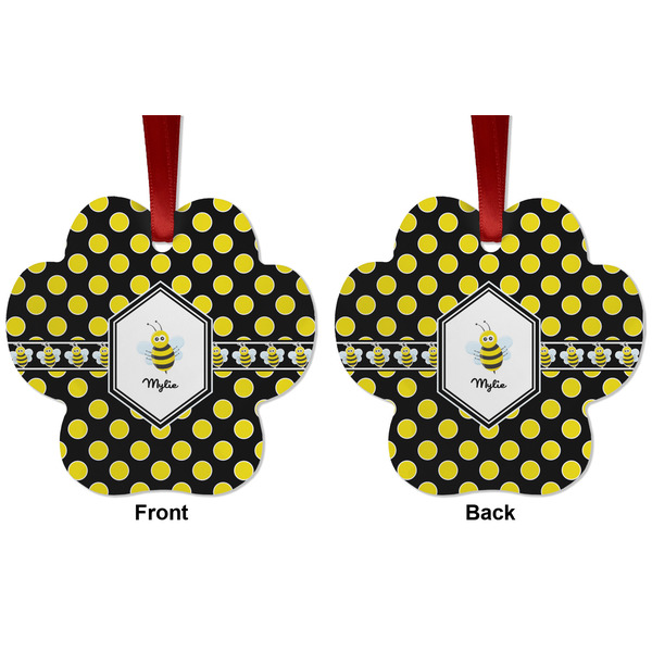 Bee & Polka Dots Metal Paw Ornament - Front and Back