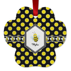 Bee & Polka Dots Metal Paw Ornament - Double Sided w/ Name or Text