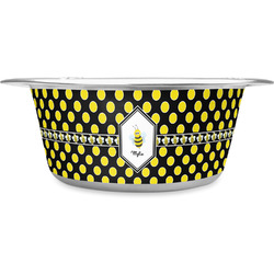 Bee & Polka Dots Stainless Steel Dog Bowl - Large (Personalized)