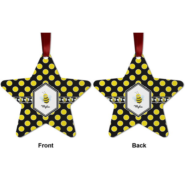 Bee & Polka Dots Metal Star Ornament - Front and Back